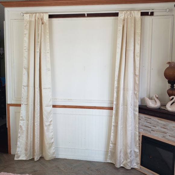 Satin Curtain Panels 2 pc Tab Top 86W x 80L Cream Shine Handmade Double Fabric - Picture 2 of 12